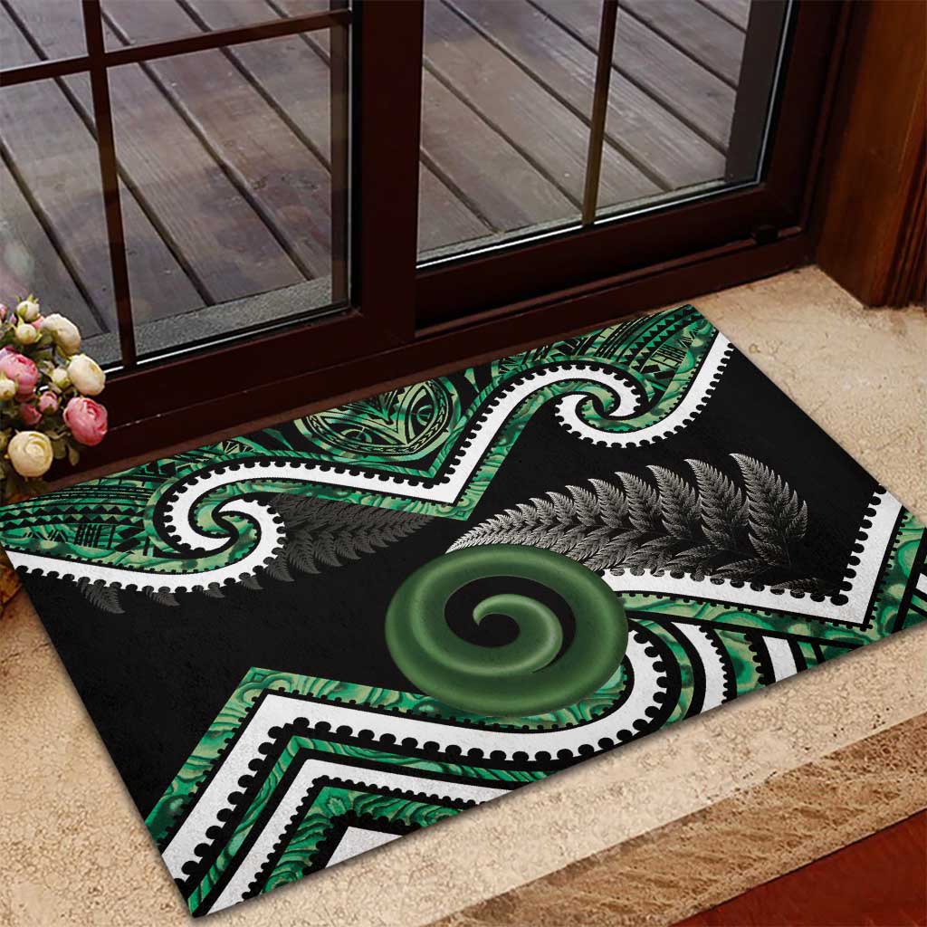 Koru Pounamu Aotearoa Rubber Doormat Maori Paua Shell Mix Silver Fern LT14 - Polynesian Pride