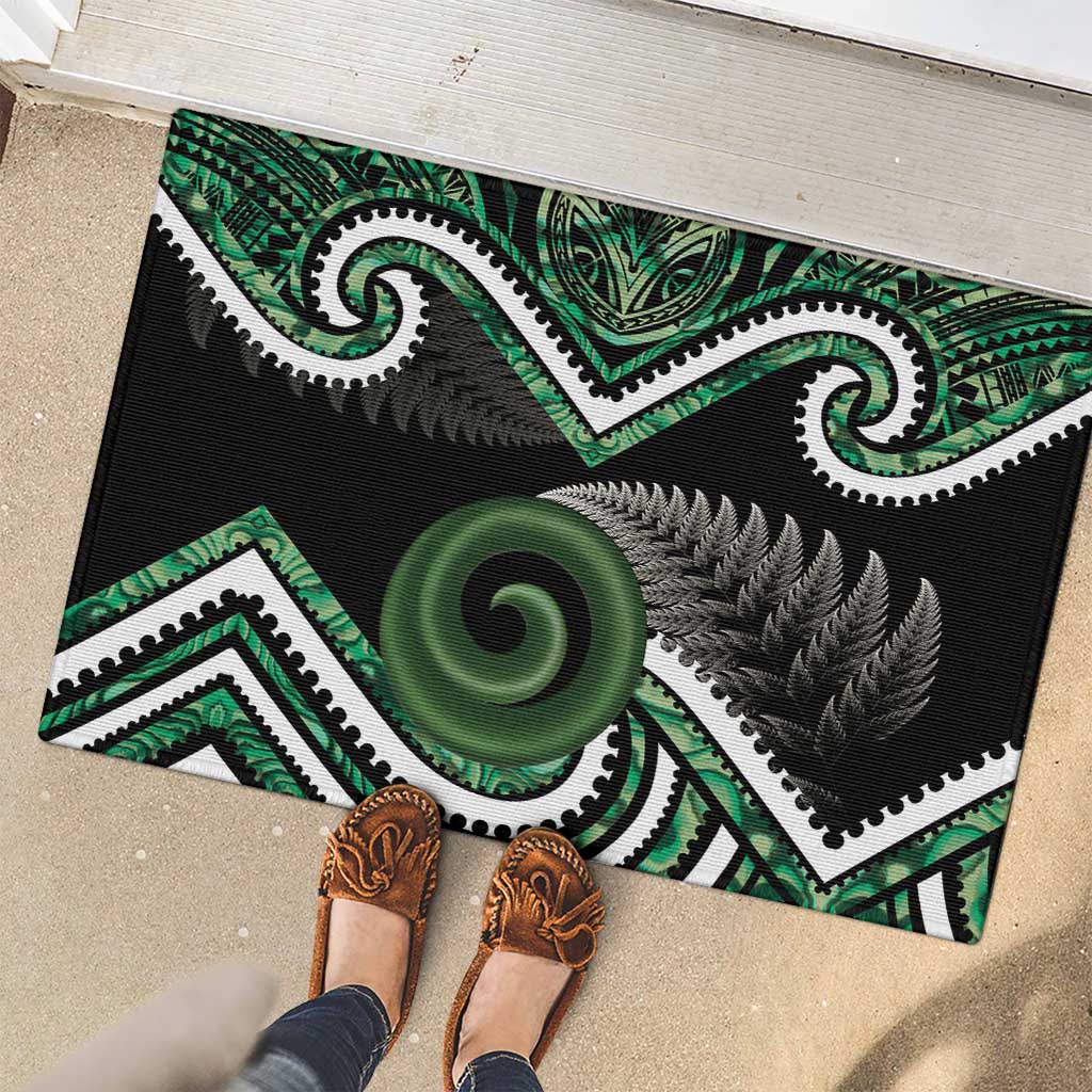 Koru Pounamu Aotearoa Rubber Doormat Maori Paua Shell Mix Silver Fern LT14 - Polynesian Pride