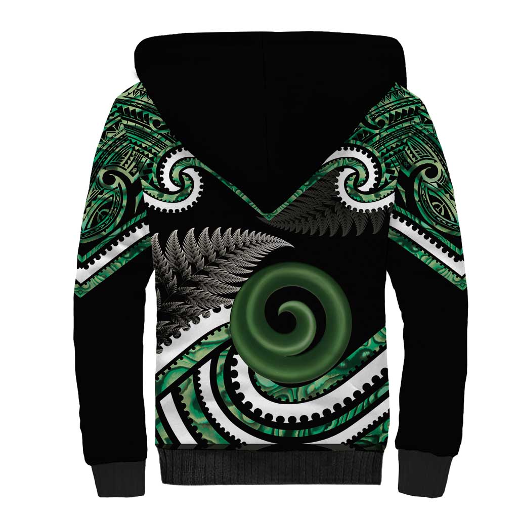 Koru Pounamu Aotearoa Sherpa Hoodie Maori Paua Shell Mix Silver Fern LT14 - Polynesian Pride