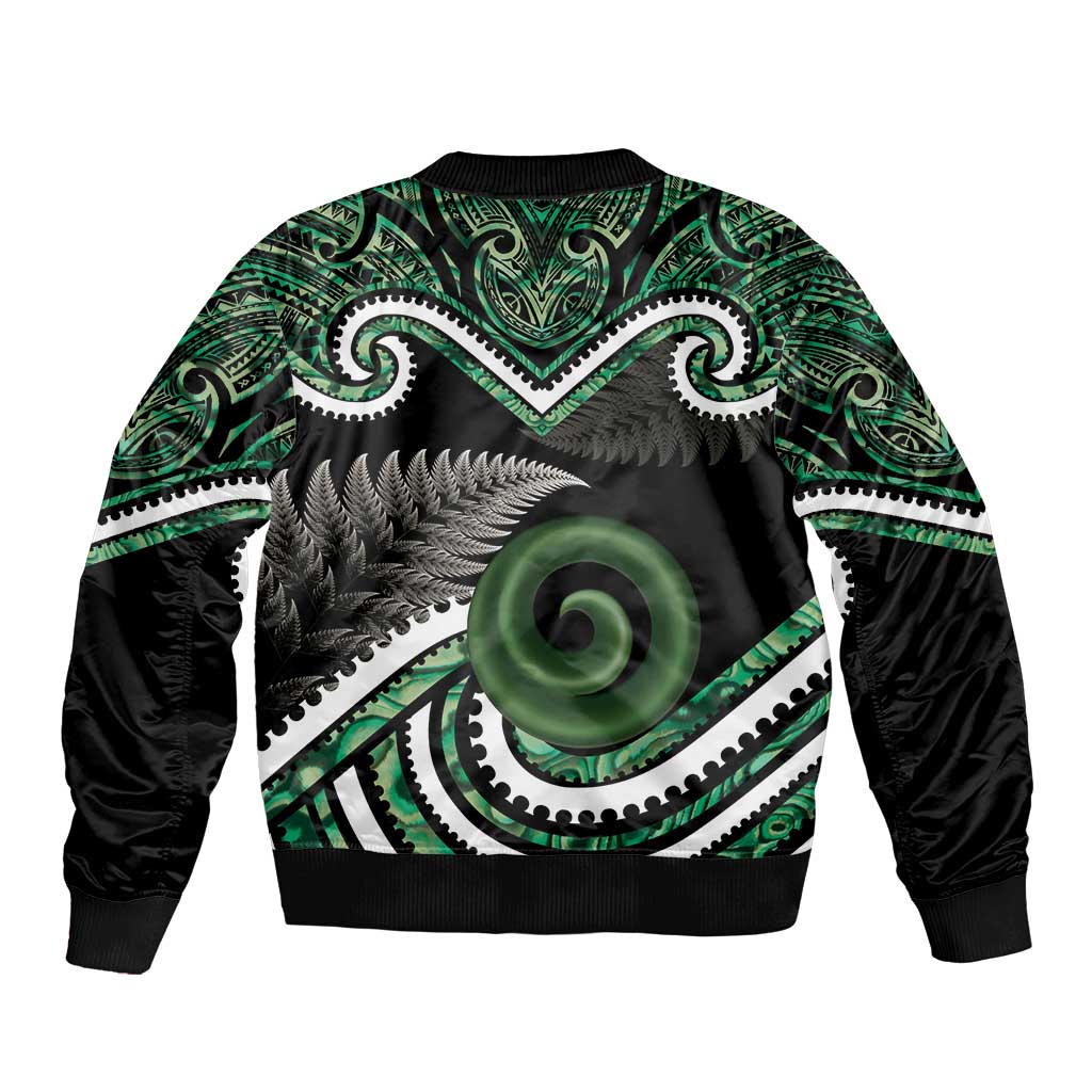Koru Pounamu Aotearoa Sleeve Zip Bomber Jacket Maori Paua Shell Mix Silver Fern LT14 - Polynesian Pride