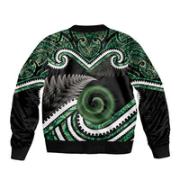 Koru Pounamu Aotearoa Sleeve Zip Bomber Jacket Maori Paua Shell Mix Silver Fern LT14 - Polynesian Pride