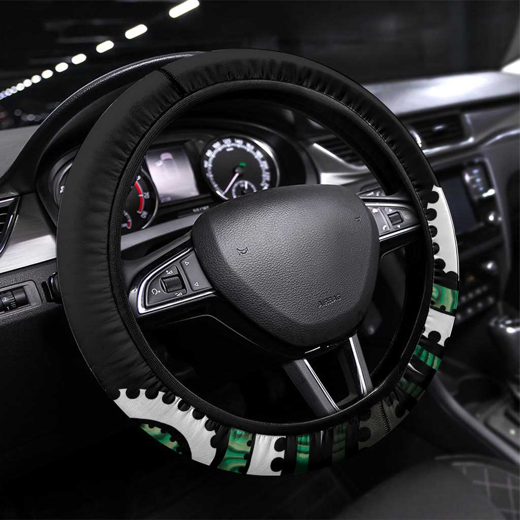 Koru Pounamu Aotearoa Steering Wheel Cover Maori Paua Shell Mix Silver Fern LT14 Universal Fit Black - Polynesian Pride