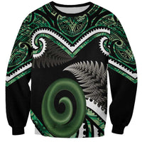 Koru Pounamu Aotearoa Sweatshirt Maori Paua Shell Mix Silver Fern LT14 Unisex Black - Polynesian Pride
