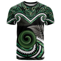Koru Pounamu Aotearoa T Shirt Maori Paua Shell Mix Silver Fern LT14 Black - Polynesian Pride