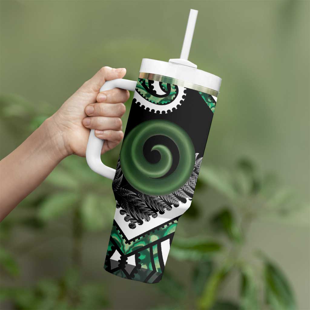 Koru Pounamu Aotearoa Tumbler With Handle Maori Paua Shell Mix Silver Fern LT14 - Polynesian Pride