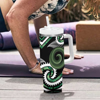 Koru Pounamu Aotearoa Tumbler With Handle Maori Paua Shell Mix Silver Fern LT14 - Polynesian Pride
