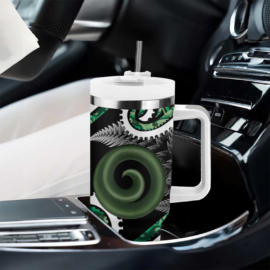 Koru Pounamu Aotearoa Tumbler With Handle Maori Paua Shell Mix Silver Fern LT14 - Polynesian Pride