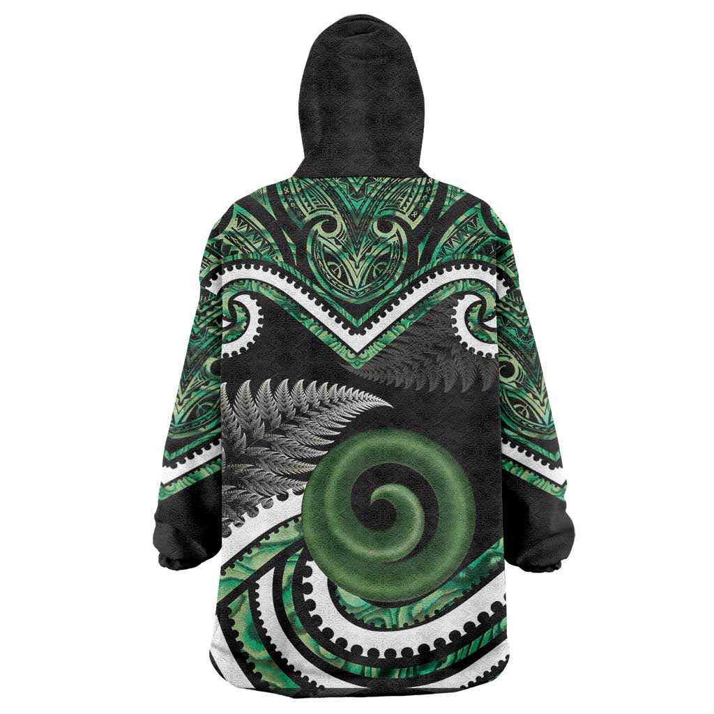 Koru Pounamu Aotearoa Wearable Blanket Hoodie Maori Paua Shell Mix Silver Fern LT14 - Polynesian Pride