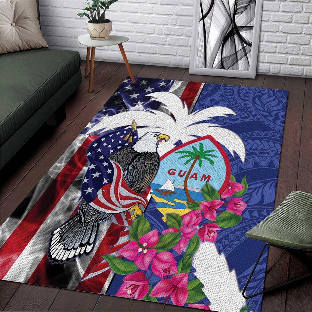United States Guam Area Rug USA Eagle Guahan Seal Bougainvillea - Polynesian Pride