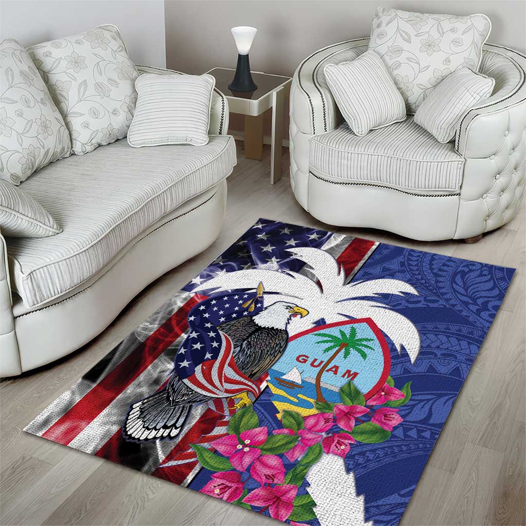 United States Guam Area Rug USA Eagle Guahan Seal Bougainvillea - Polynesian Pride