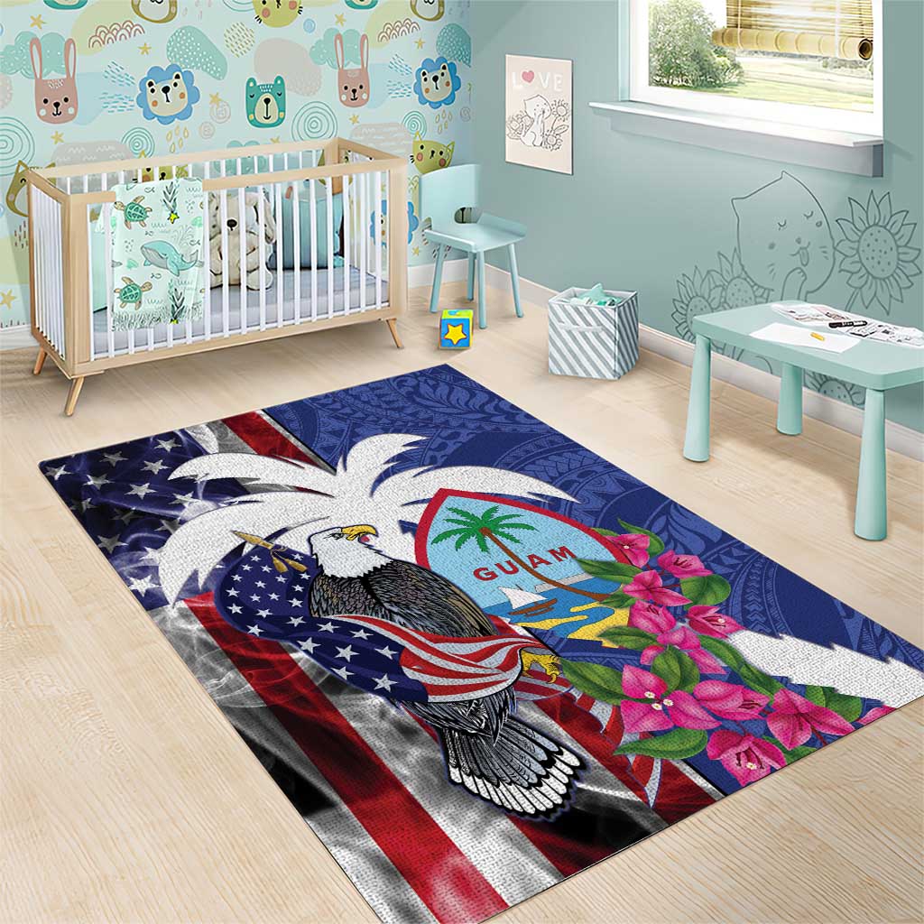 United States Guam Area Rug USA Eagle Guahan Seal Bougainvillea - Polynesian Pride