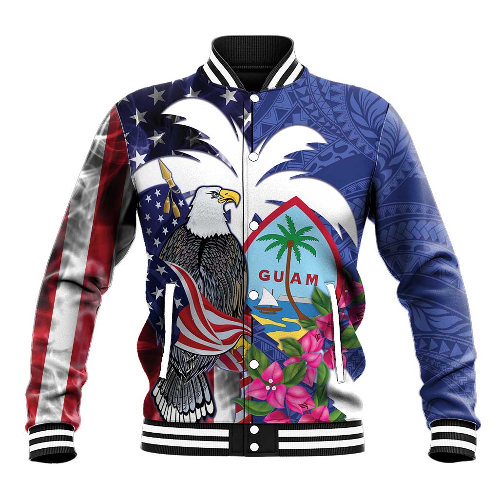 United States Guam Baseball Jacket USA Eagle Guahan Seal Bougainvillea - Polynesian Pride