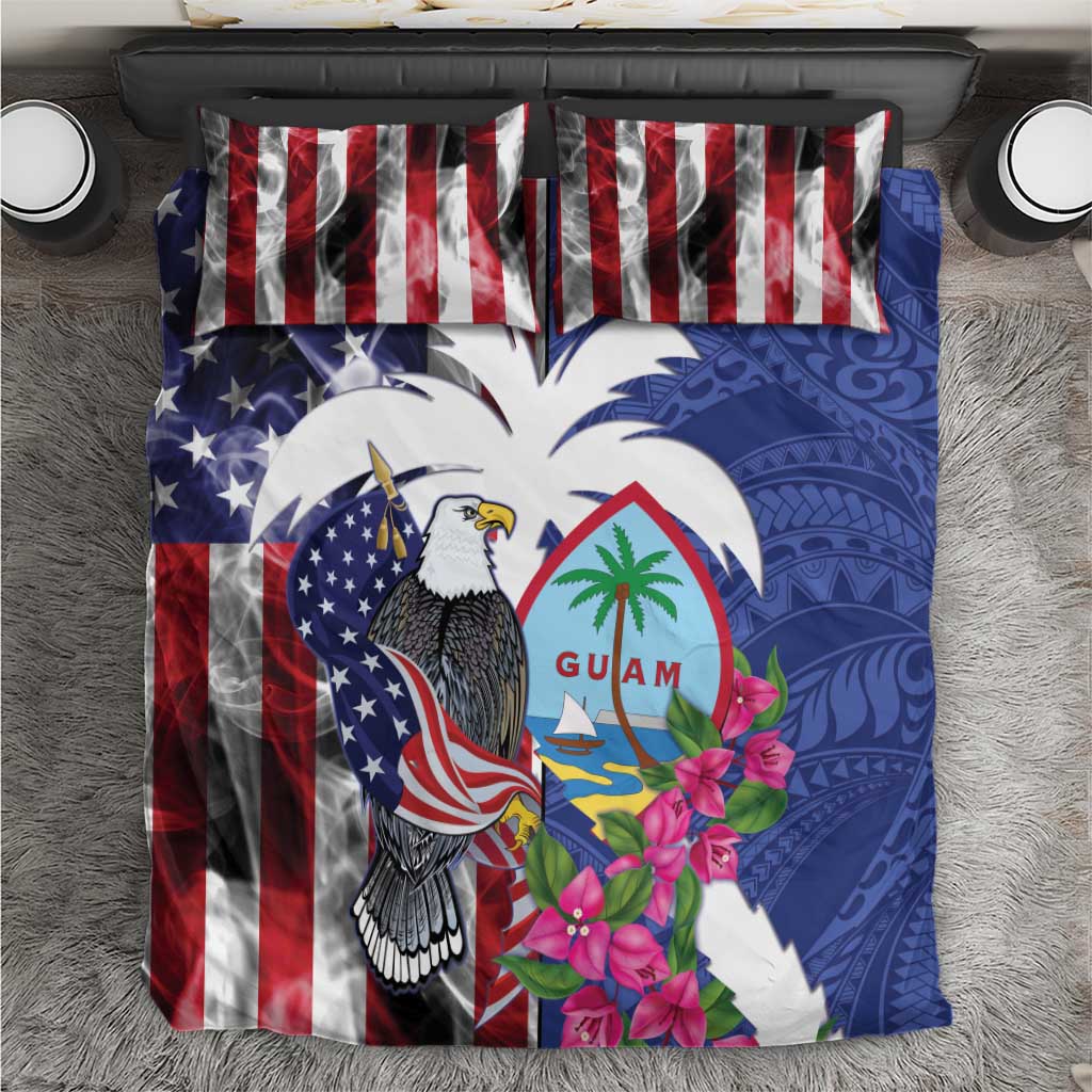 United States Guam Bedding Set USA Eagle Guahan Seal Bougainvillea - Polynesian Pride