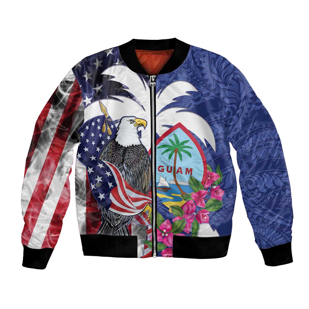 United States Guam Bomber Jacket USA Eagle Guahan Seal Bougainvillea - Polynesian Pride