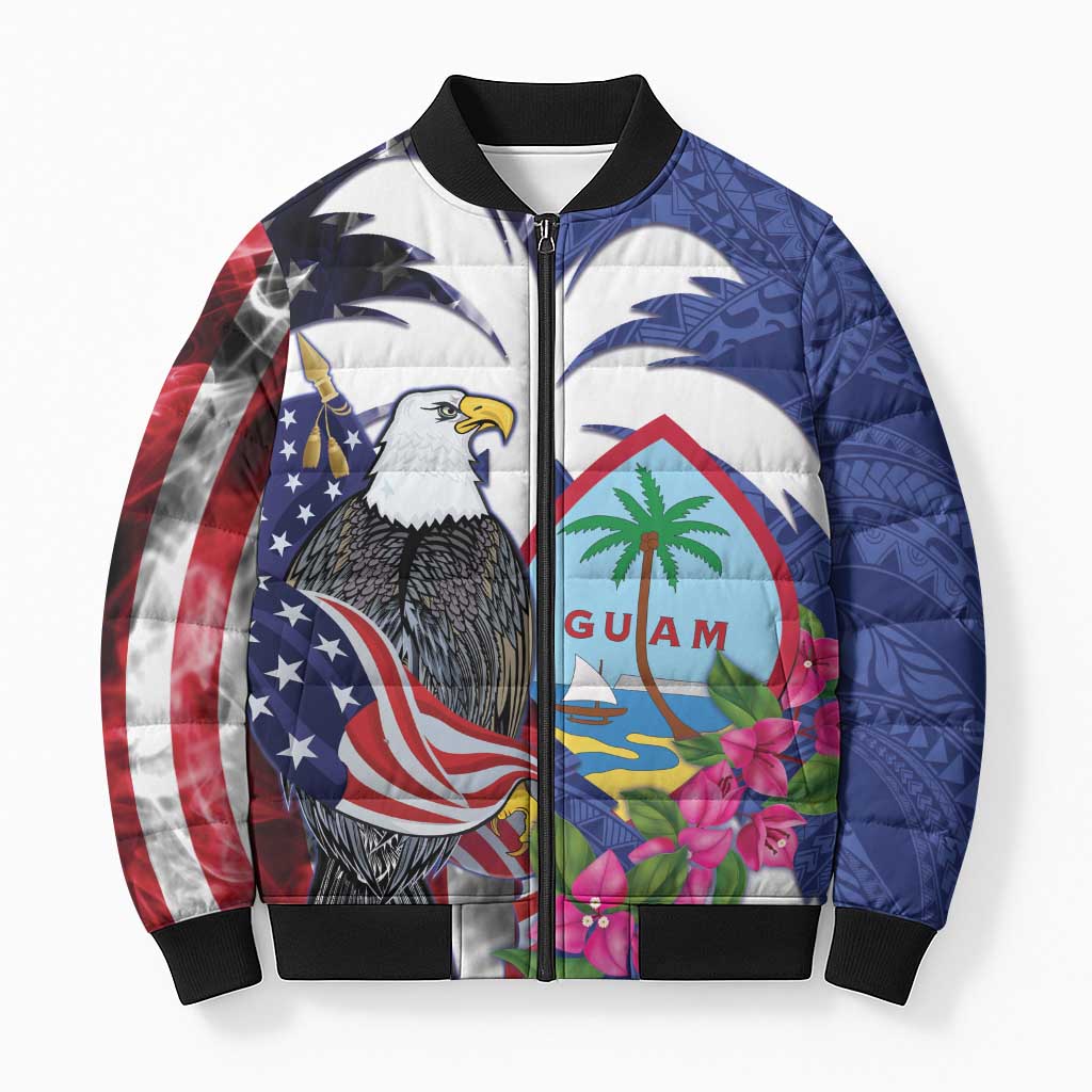 United States Guam Bomber Puffer Jacket USA Eagle Guahan Seal Bougainvillea - Polynesian Pride