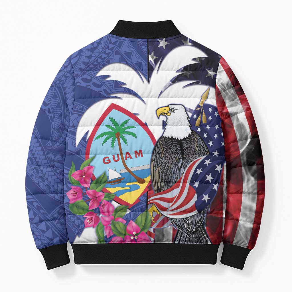 United States Guam Bomber Puffer Jacket USA Eagle Guahan Seal Bougainvillea - Polynesian Pride