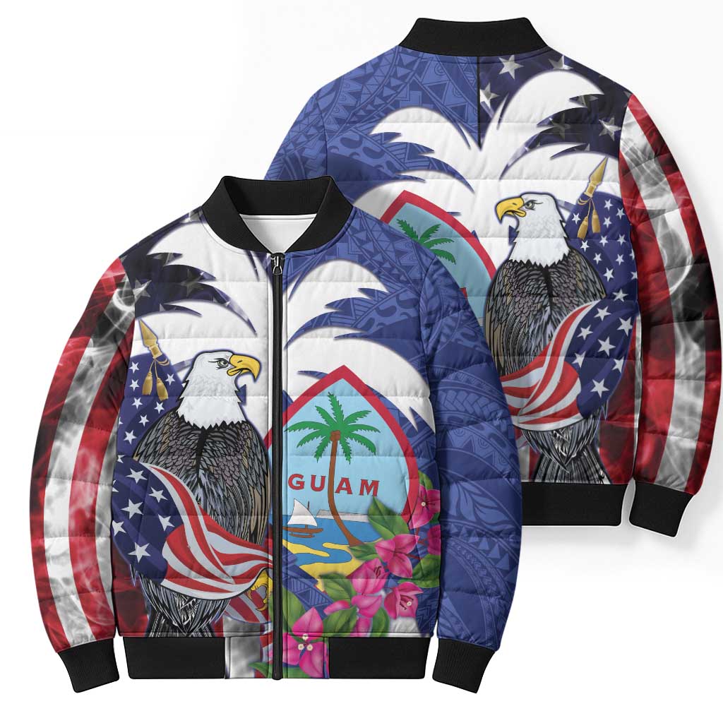 United States Guam Bomber Puffer Jacket USA Eagle Guahan Seal Bougainvillea - Polynesian Pride