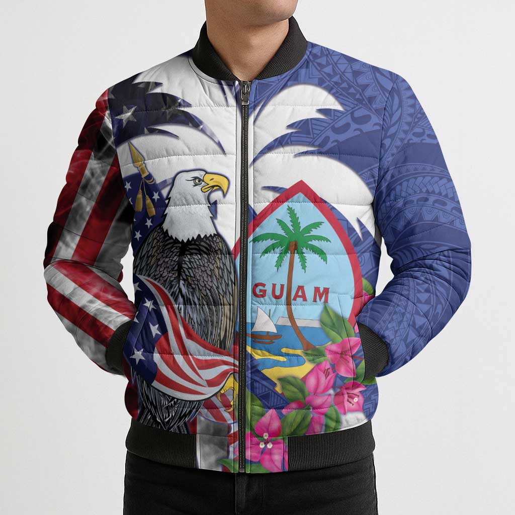 United States Guam Bomber Puffer Jacket USA Eagle Guahan Seal Bougainvillea - Polynesian Pride