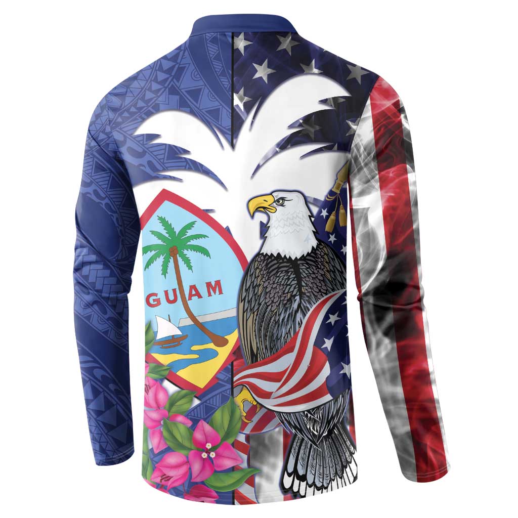 United States Guam Button Sweatshirt USA Eagle Guahan Seal Bougainvillea - Polynesian Pride