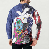 United States Guam Button Sweatshirt USA Eagle Guahan Seal Bougainvillea - Polynesian Pride