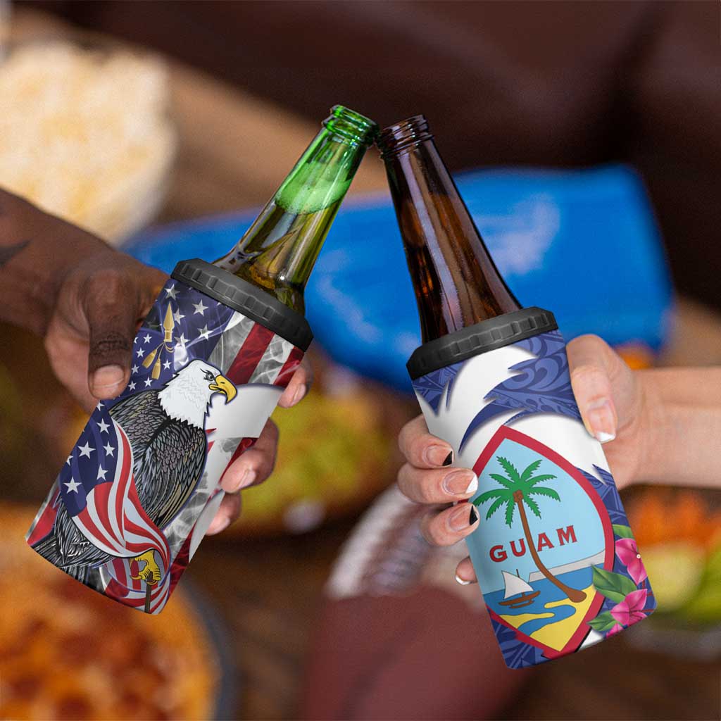 United States Guam 4 in 1 Can Cooler Tumbler USA Eagle Guahan Seal Bougainvillea - Polynesian Pride