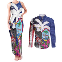 United States Guam Couples Matching Tank Maxi Dress and Long Sleeve Button Shirt USA Eagle Guahan Seal Bougainvillea - Polynesian Pride