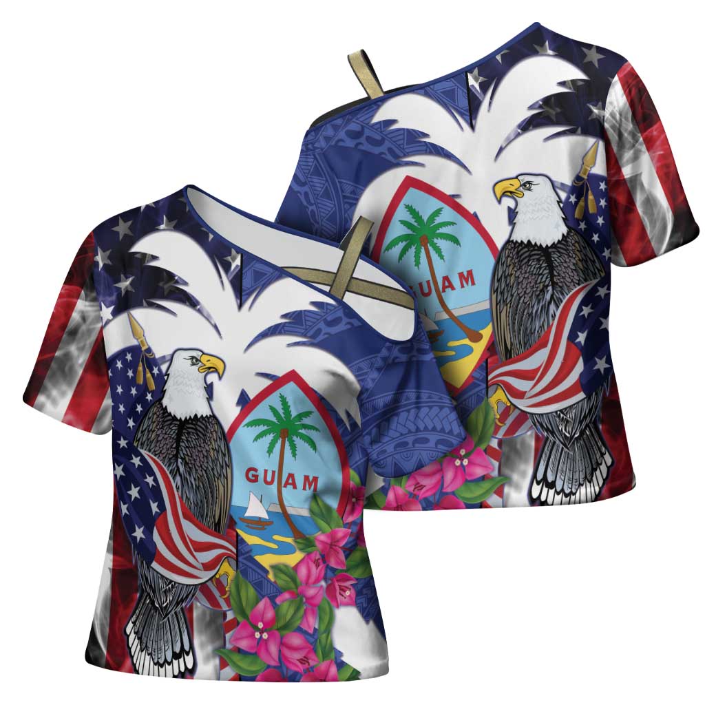 United States Guam Cross Shoulder Shirt USA Eagle Guahan Seal Bougainvillea - Polynesian Pride