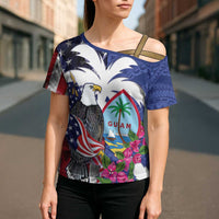 United States Guam Cross Shoulder Shirt USA Eagle Guahan Seal Bougainvillea - Polynesian Pride