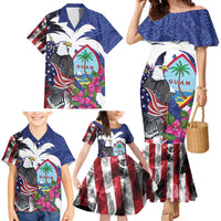 United States Guam Family Matching Mermaid Dress and Hawaiian Shirt USA Eagle Guahan Seal Bougainvillea - Polynesian Pride