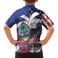 United States Guam Family Matching Off Shoulder Short Dress and Hawaiian Shirt USA Eagle Guahan Seal Bougainvillea - Polynesian Pride