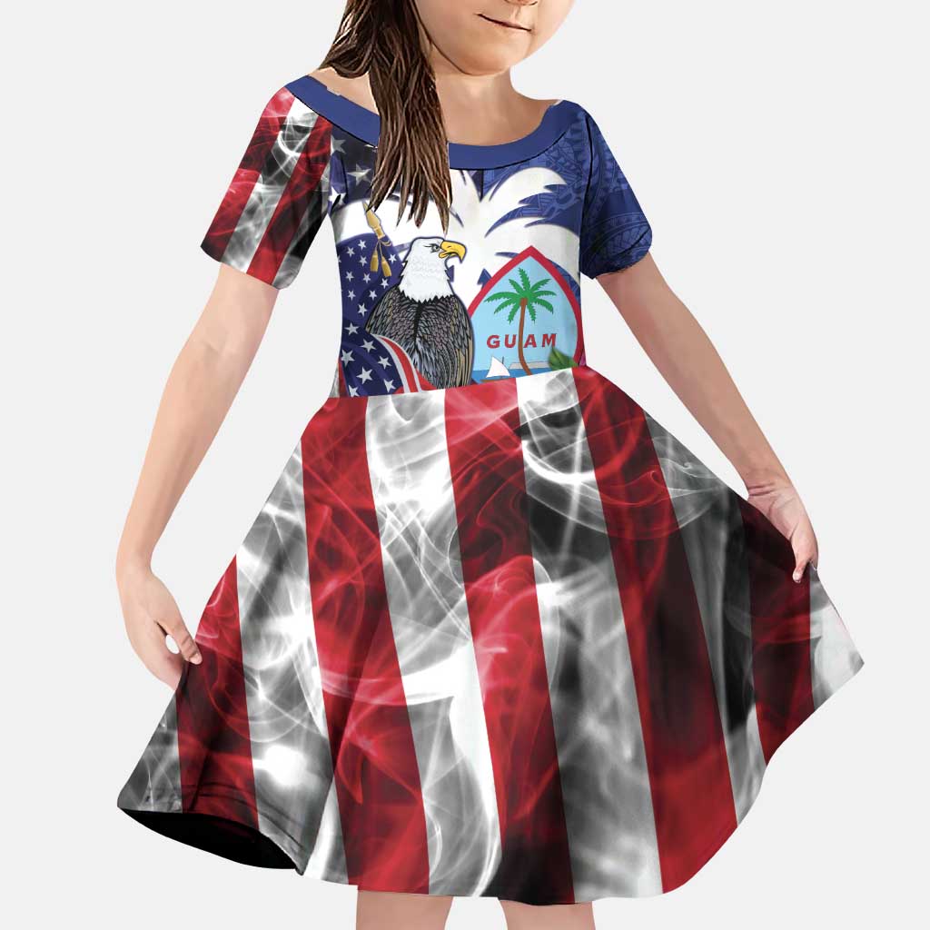 United States Guam Family Matching Puletasi and Hawaiian Shirt USA Eagle Guahan Seal Bougainvillea - Polynesian Pride