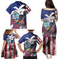 United States Guam Family Matching Puletasi and Hawaiian Shirt USA Eagle Guahan Seal Bougainvillea - Polynesian Pride