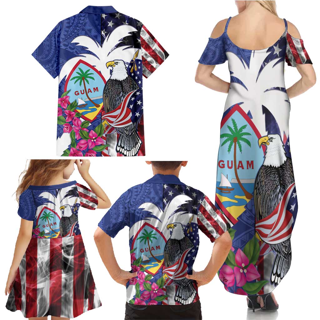 United States Guam Family Matching Summer Maxi Dress and Hawaiian Shirt USA Eagle Guahan Seal Bougainvillea - Polynesian Pride