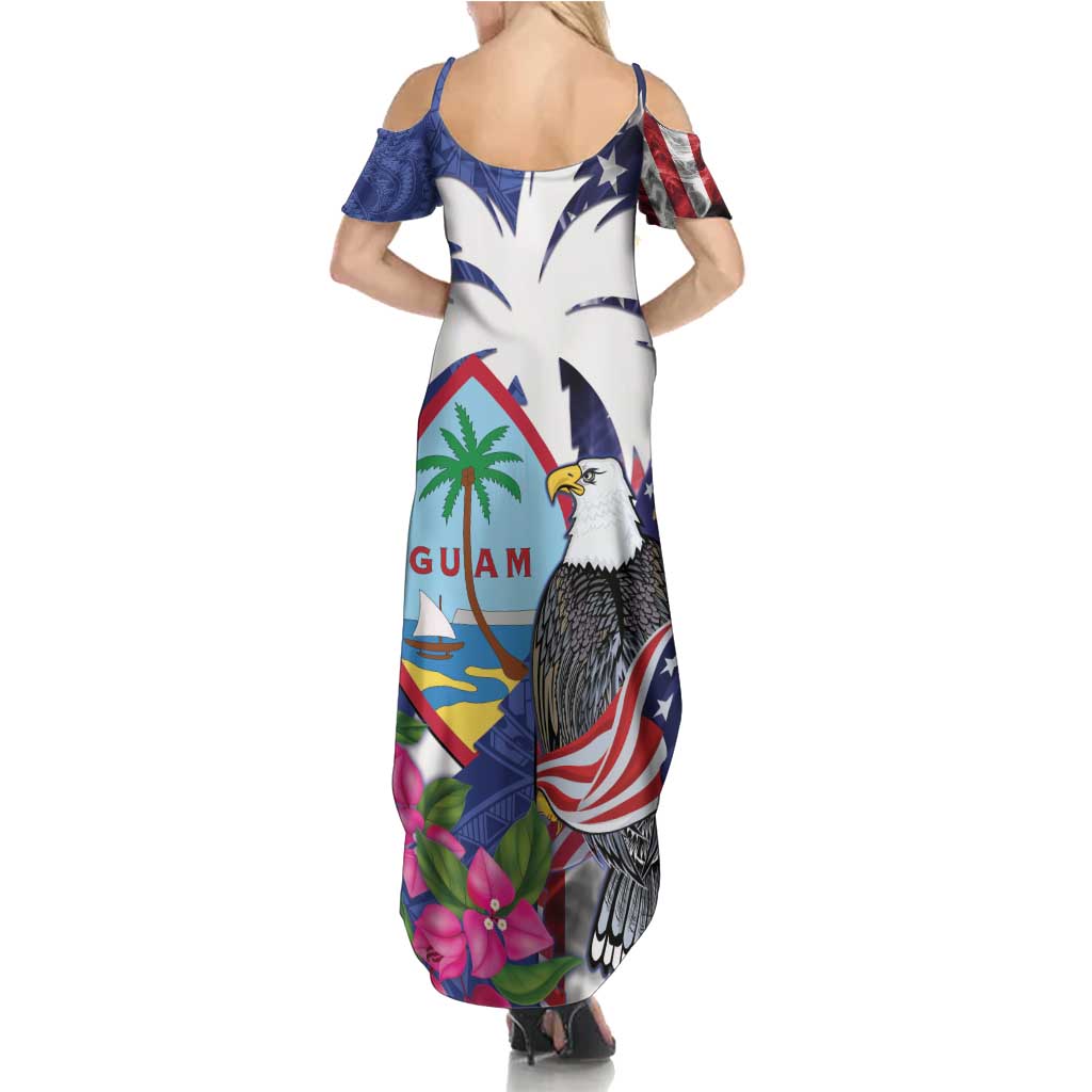 United States Guam Family Matching Summer Maxi Dress and Hawaiian Shirt USA Eagle Guahan Seal Bougainvillea - Polynesian Pride