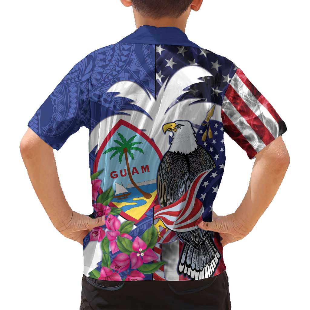 United States Guam Family Matching Tank Maxi Dress and Hawaiian Shirt USA Eagle Guahan Seal Bougainvillea - Polynesian Pride