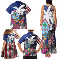 United States Guam Family Matching Tank Maxi Dress and Hawaiian Shirt USA Eagle Guahan Seal Bougainvillea - Polynesian Pride