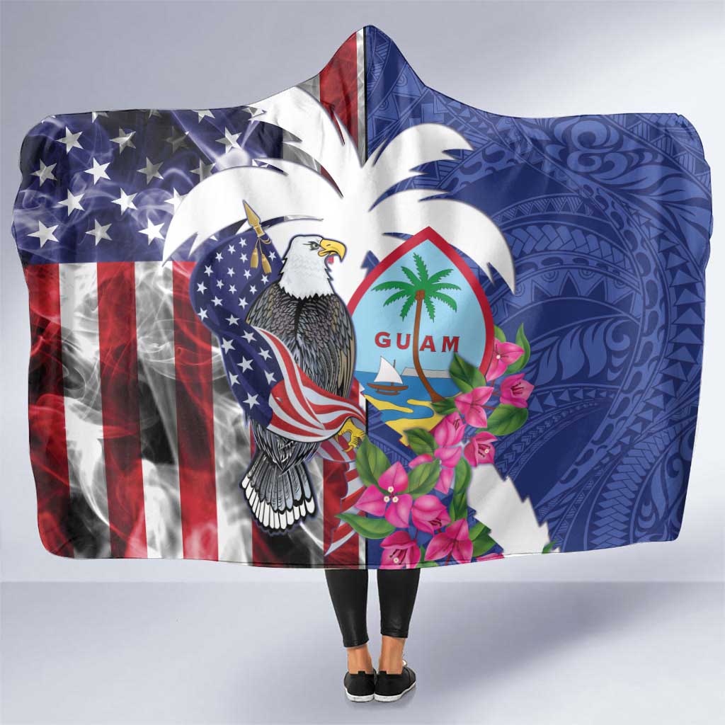 United States Guam Hooded Blanket USA Eagle Guahan Seal Bougainvillea - Polynesian Pride