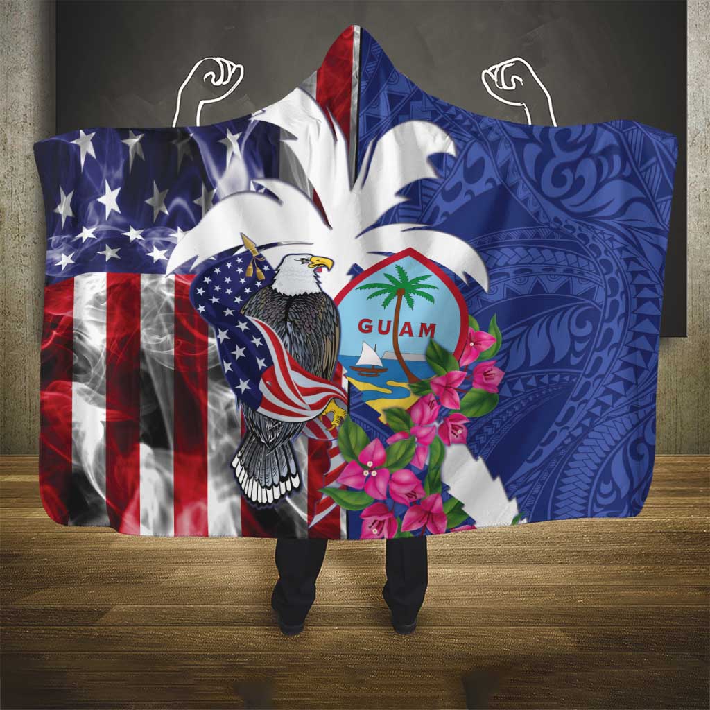 United States Guam Hooded Blanket USA Eagle Guahan Seal Bougainvillea - Polynesian Pride