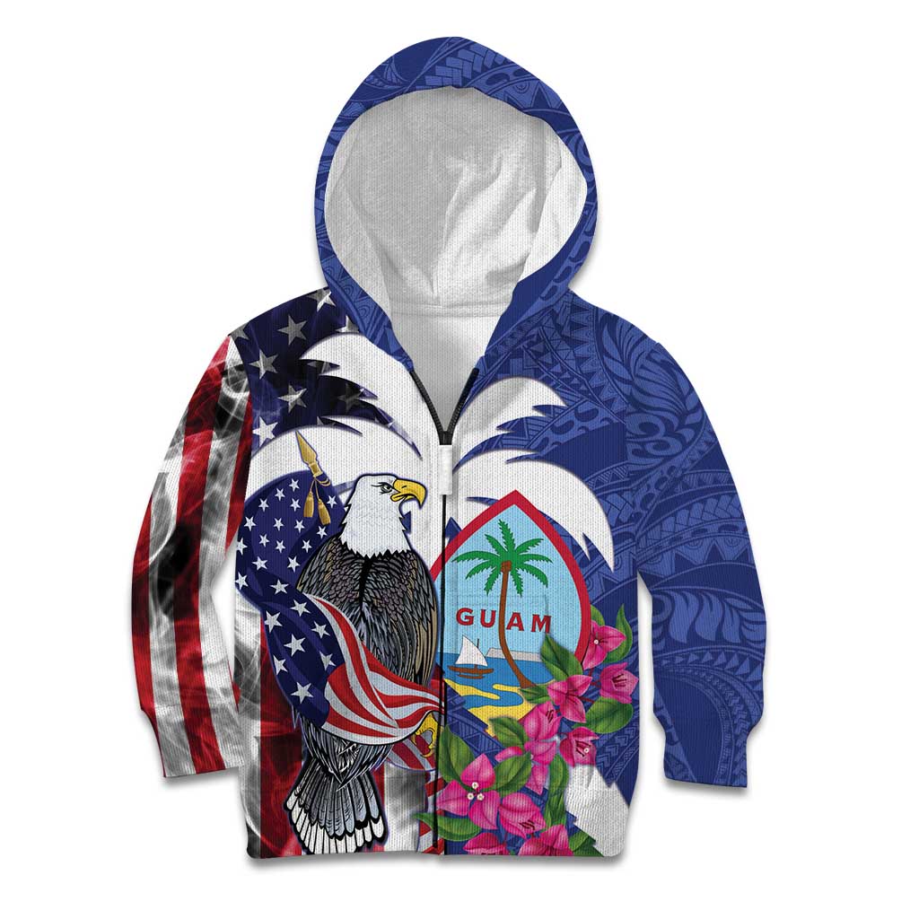 United States Guam Kid Hoodie USA Eagle Guahan Seal Bougainvillea - Polynesian Pride