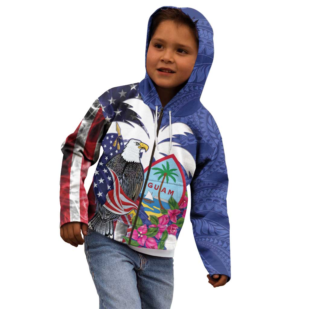 United States Guam Kid Hoodie USA Eagle Guahan Seal Bougainvillea - Polynesian Pride