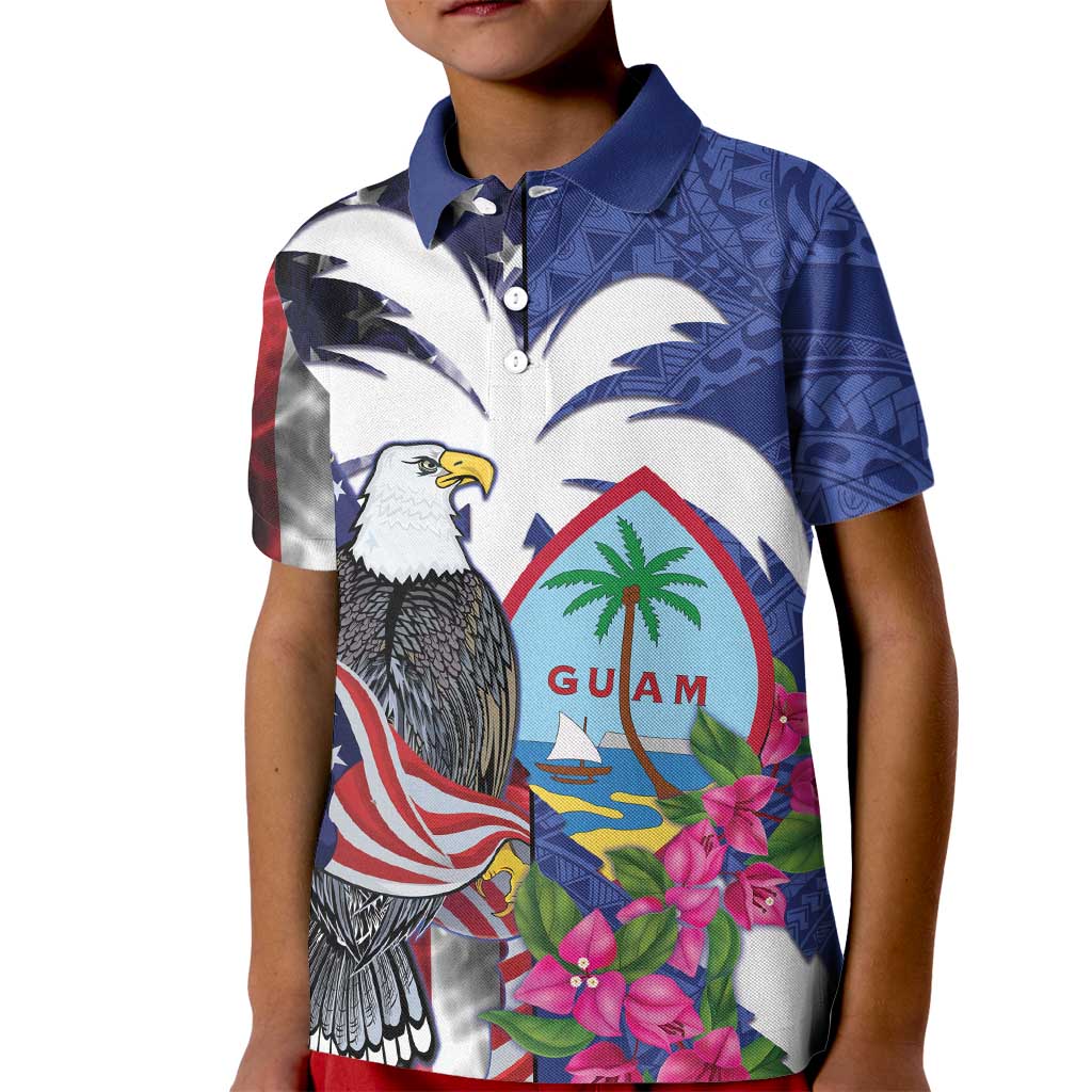 United States Guam Kid Polo Shirt USA Eagle Guahan Seal Bougainvillea - Polynesian Pride