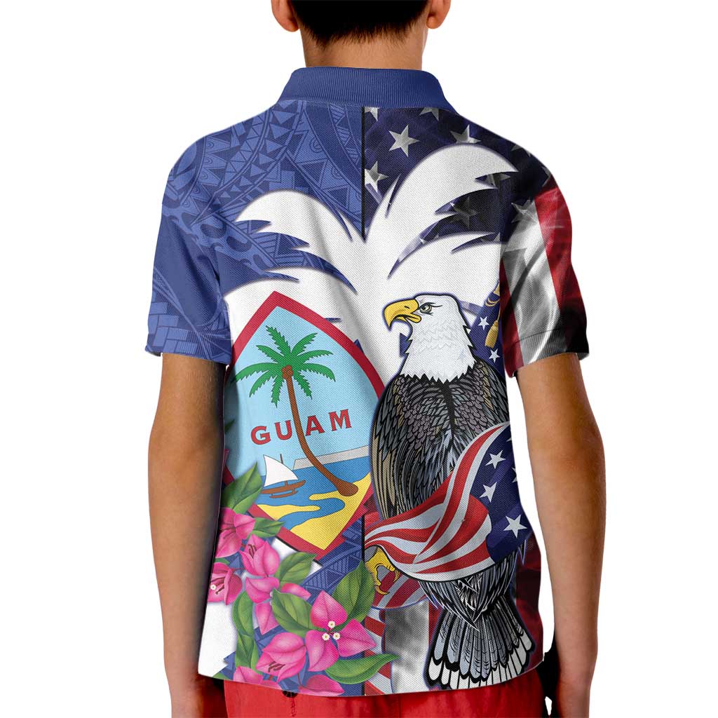 United States Guam Kid Polo Shirt USA Eagle Guahan Seal Bougainvillea - Polynesian Pride