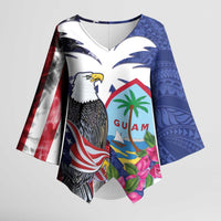 United States Guam Kimono Sleeve Blouse USA Eagle Guahan Seal Bougainvillea - Polynesian Pride