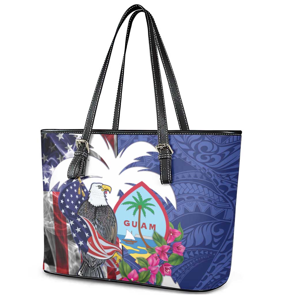 United States Guam Leather Tote Bag USA Eagle Guahan Seal Bougainvillea - Polynesian Pride