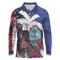 United States Guam Long Sleeve Polo Shirt USA Eagle Guahan Seal Bougainvillea - Polynesian Pride