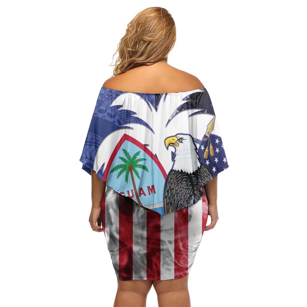United States Guam Off Shoulder Short Dress USA Eagle Guahan Seal Bougainvillea - Polynesian Pride