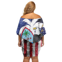 United States Guam Off Shoulder Short Dress USA Eagle Guahan Seal Bougainvillea - Polynesian Pride