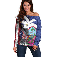 United States Guam Off Shoulder Sweater USA Eagle Guahan Seal Bougainvillea - Polynesian Pride