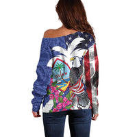 United States Guam Off Shoulder Sweater USA Eagle Guahan Seal Bougainvillea - Polynesian Pride