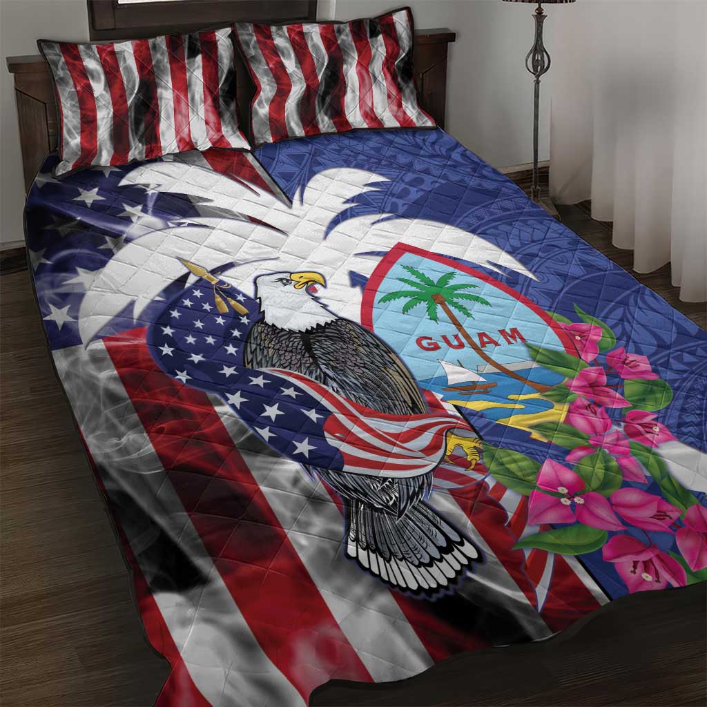 United States Guam Quilt Bed Set USA Eagle Guahan Seal Bougainvillea - Polynesian Pride